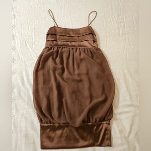 Zara Brown Satin effect and Sheer Lined Bodice Dress  Size XS